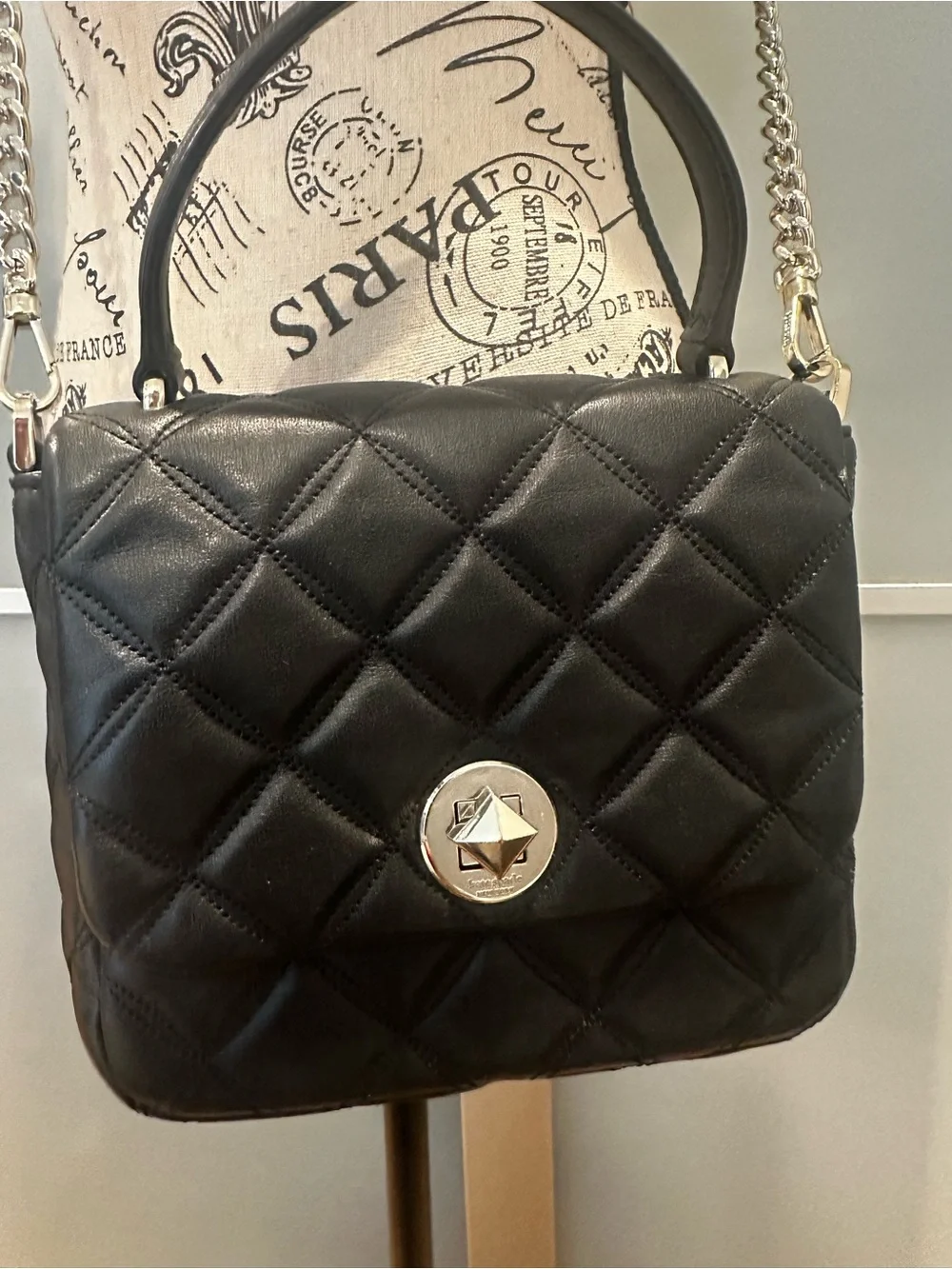 kate spade Black Quilted Top-Handle Mini Bag with Chain Strap